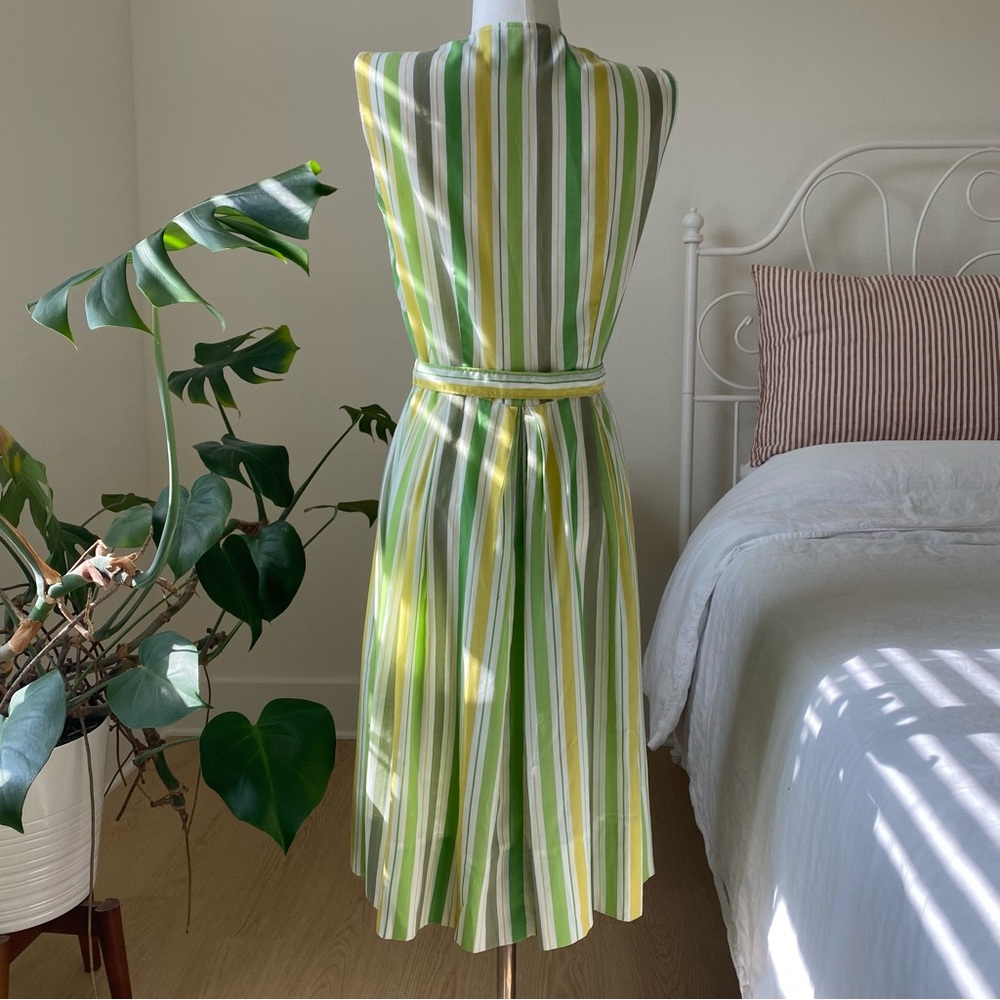 Vintage Green Lemon Candy Stripe Shirt Dress w/ Belt Kenny Classics by Donnkenny - Picture 2 of 13